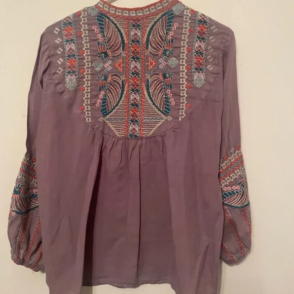 Johnny Was small purple Bohemian Embroidered Women's Top - Picture 4 of 5